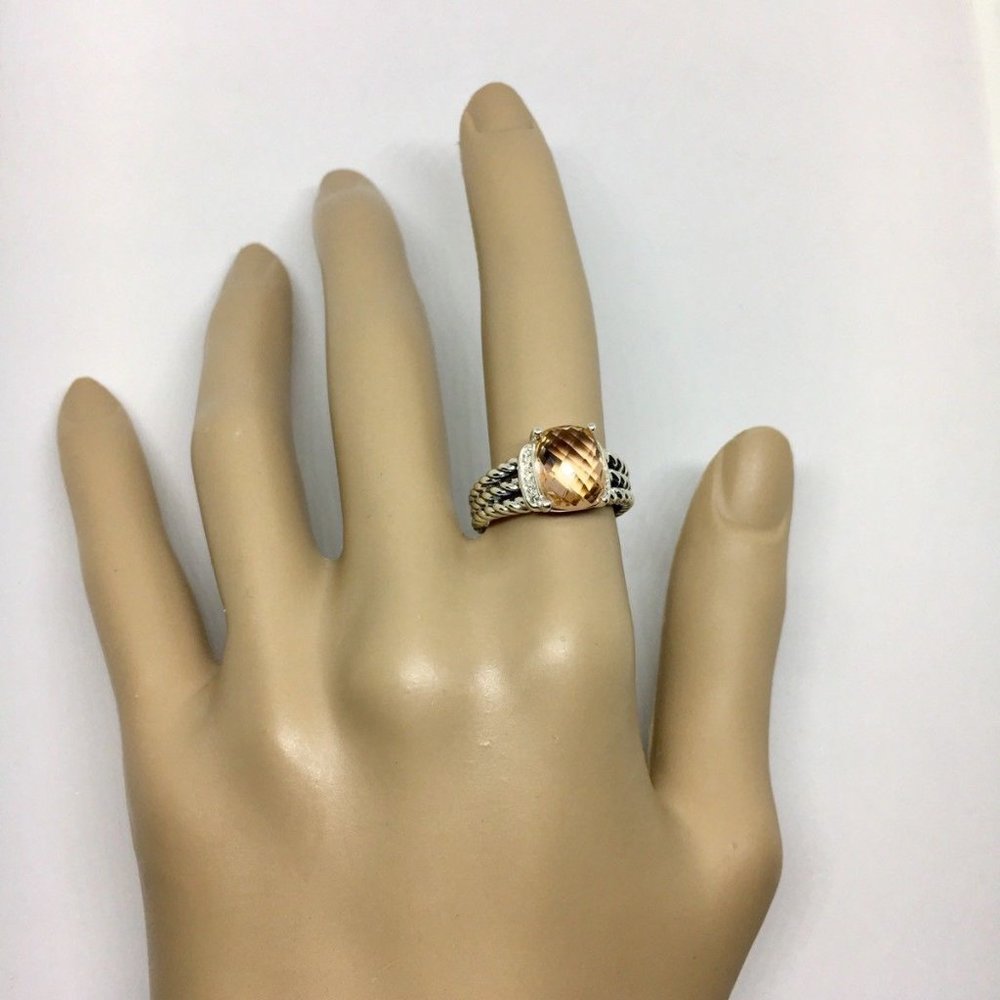 David Yurman Petite Wheaton Ring with Morganite and Diamonds Size 9